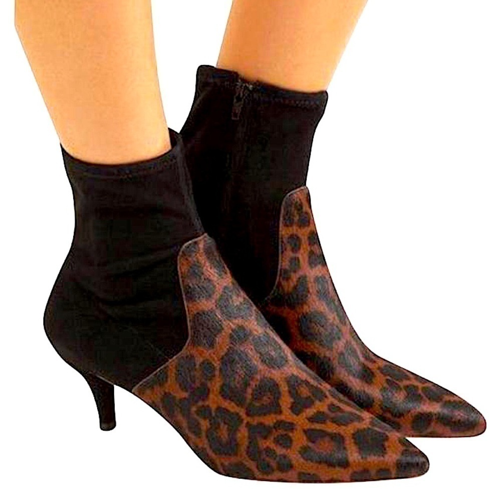 LOEFFLER RANDALL Kassidy Ponyhair Sock Leopard Boots Size: 5.5 womens Auth